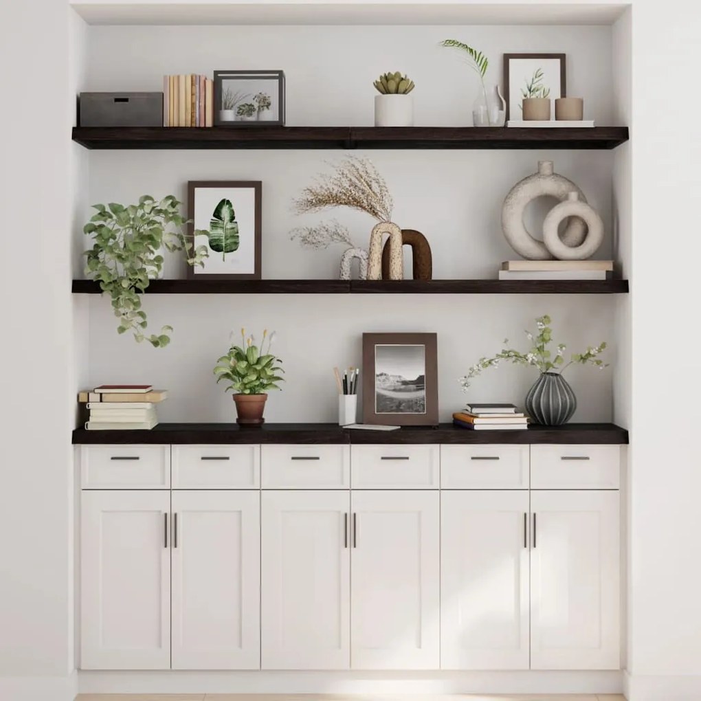 sötétbarna kezelt tömör tölgyfa fali polc 180 x 40 x (2-4) cm