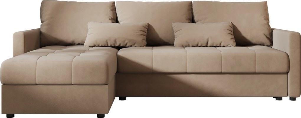 Kinyitható kétoldalas L alakú kanapé VENORIA 220x143 cm, bézs + 2 párna INGYEN