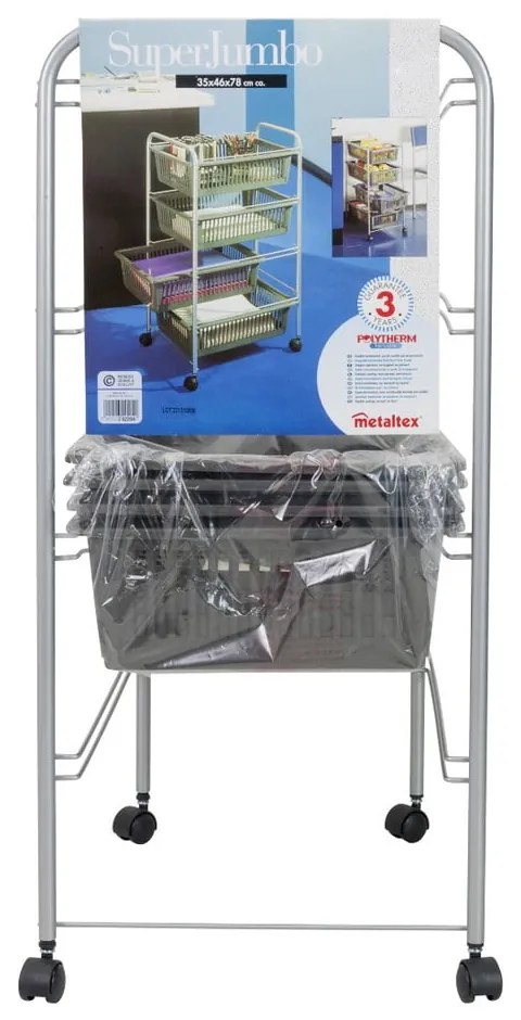 Jumbo szürke gurulós polc, 4 kosárral - Metaltex
