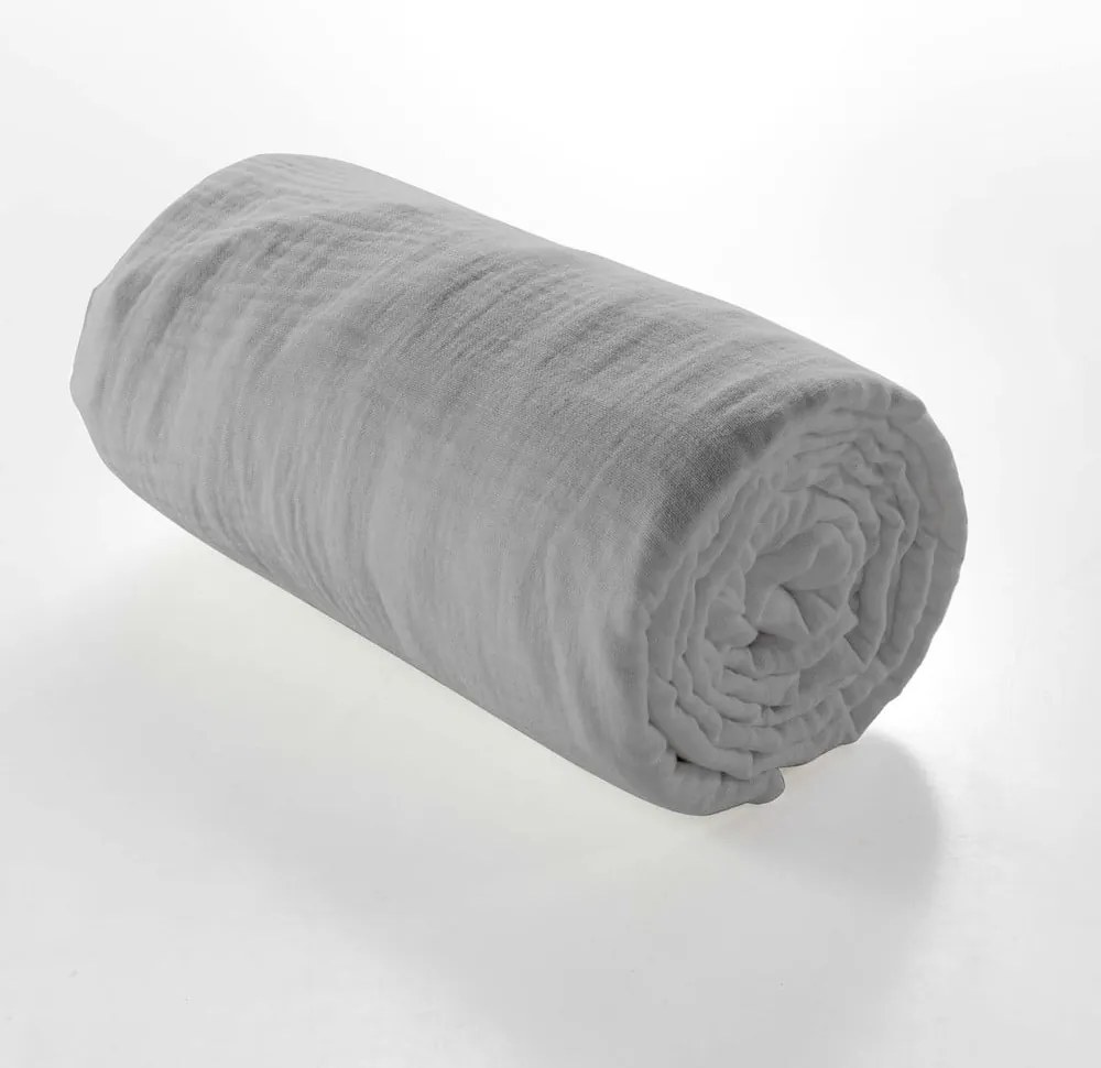 Szürke gumis muszlin lepedő 160x200 cm Angelia – douceur d'intérieur