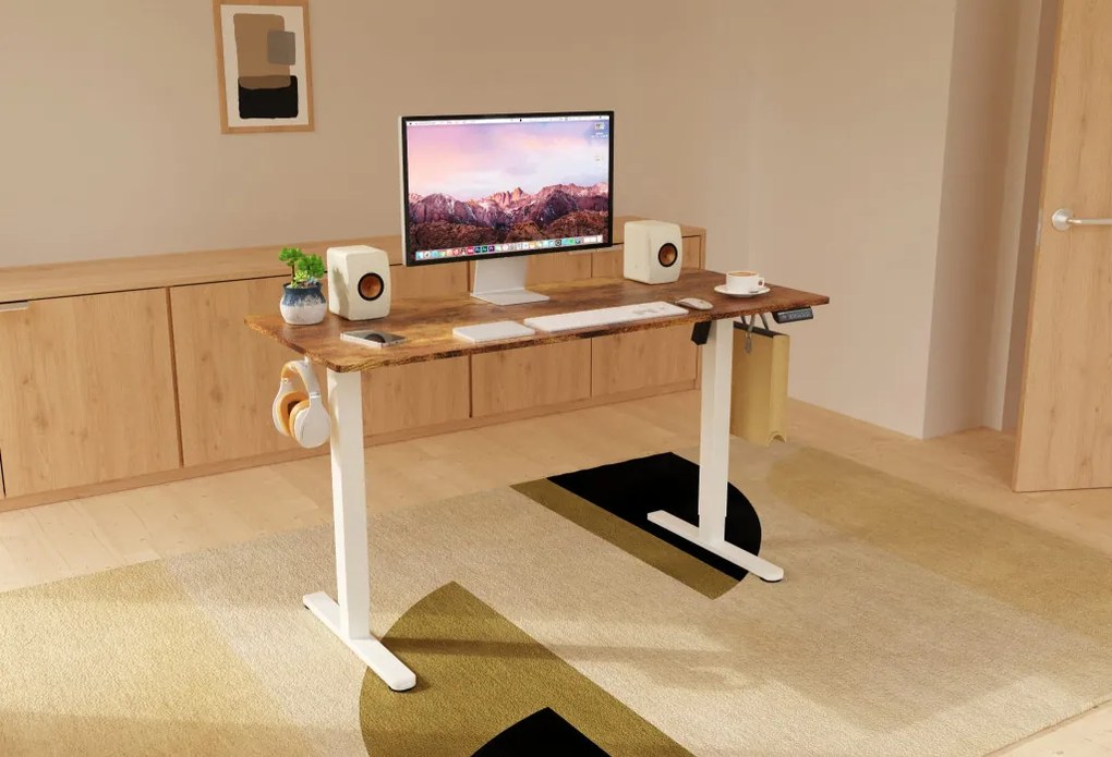 Elektromosan állítható magasságú íróasztal - 140x60cm rusztikus barna ülő-/állómunkához - LVN System Lite LV1717