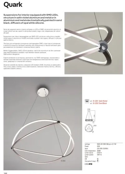 Redo 01-2251 - LED Dimmelhető csillár zsinóron QUARK LED/43W/230V 3000K króm