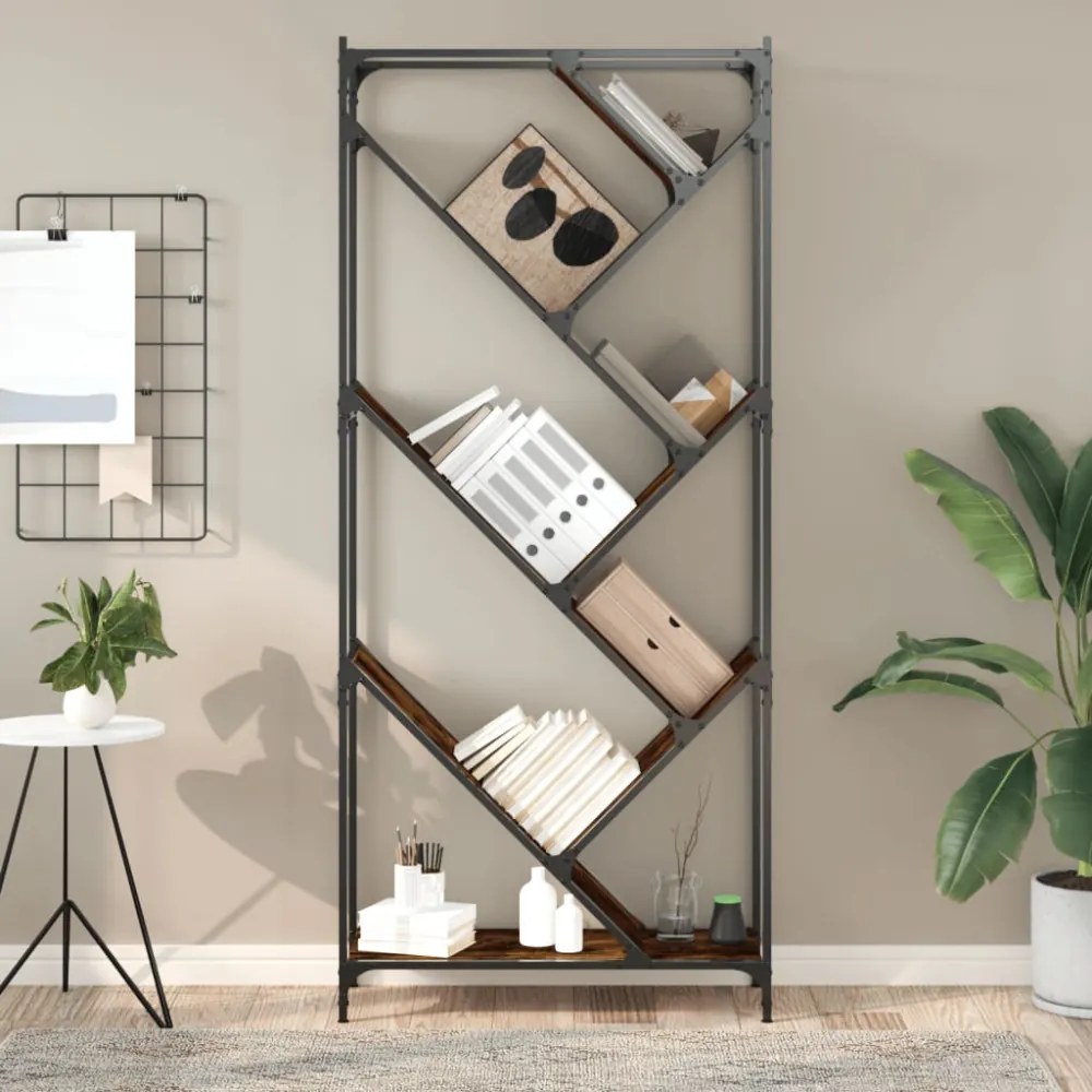 füstös tölgy színű szerelt fa és fém könyvszekrény 79x30x180 cm
