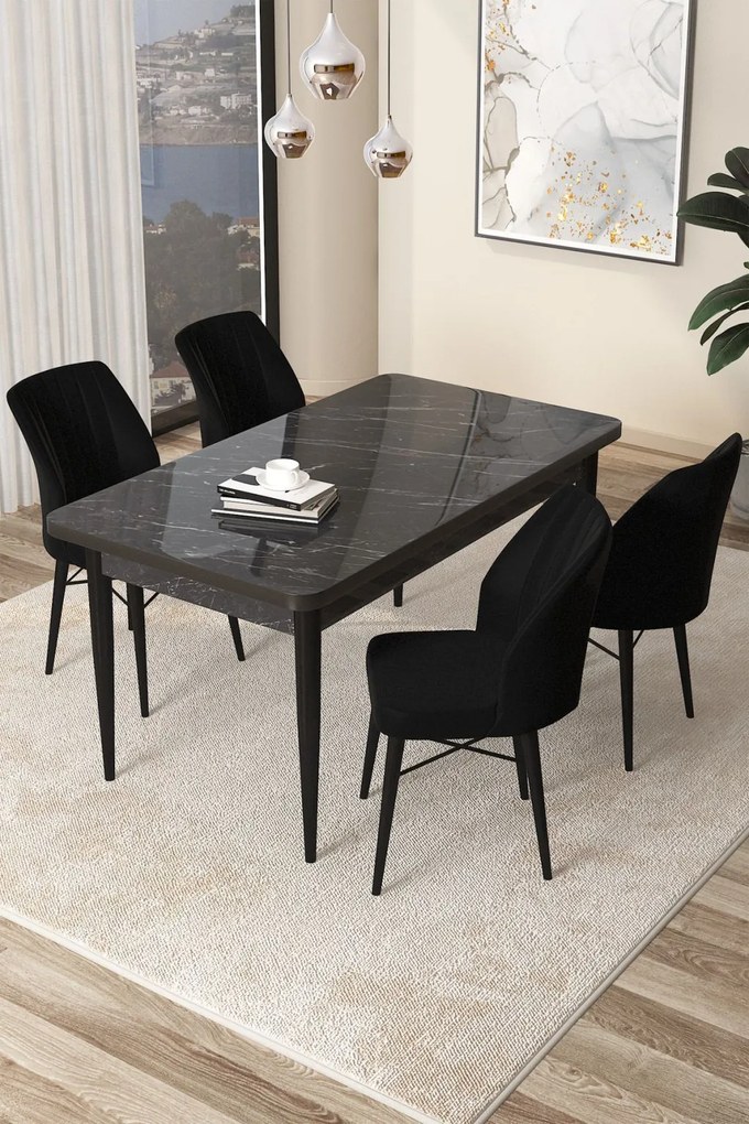 Arp étkezőgarnitúra, fekete márvány-fekete, 110 cm