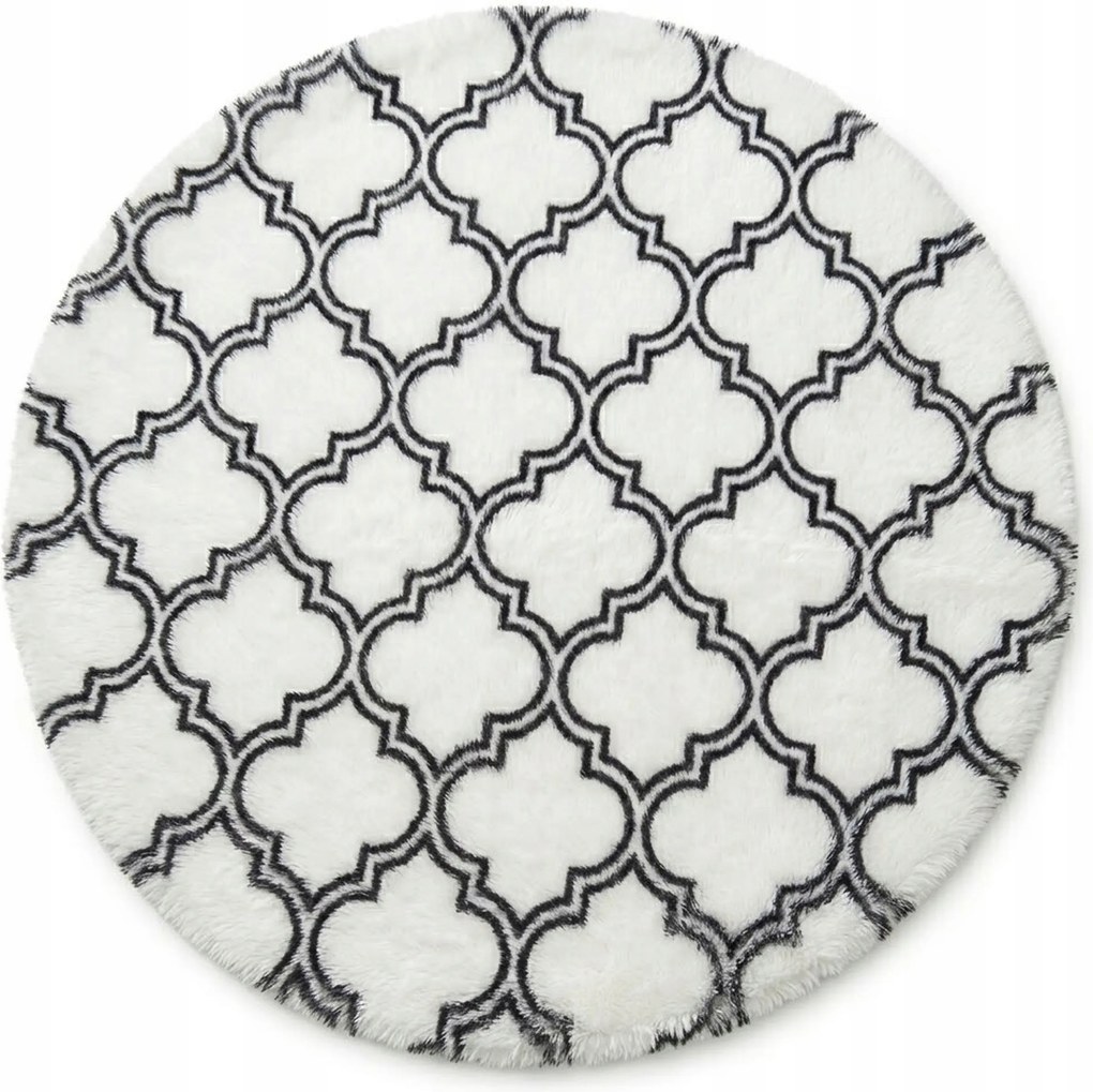 Shaggy Szőnyeg 160CM Kerek Plüss Puha Fehér-fekete Hálószoba Szőrme