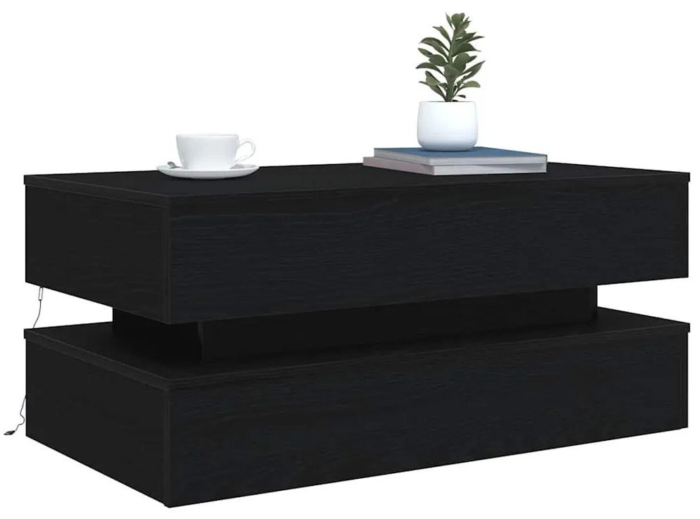 fekete tölgy dohányzóasztal LED-lámpákkal 90x50x40 cm