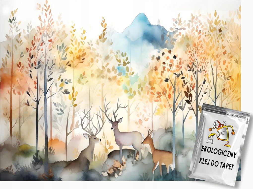 Fotótapéta Flizelina Tájkép Hegyek Erdő Fák Ősz Szarvas Őz 350x250 ragasztó