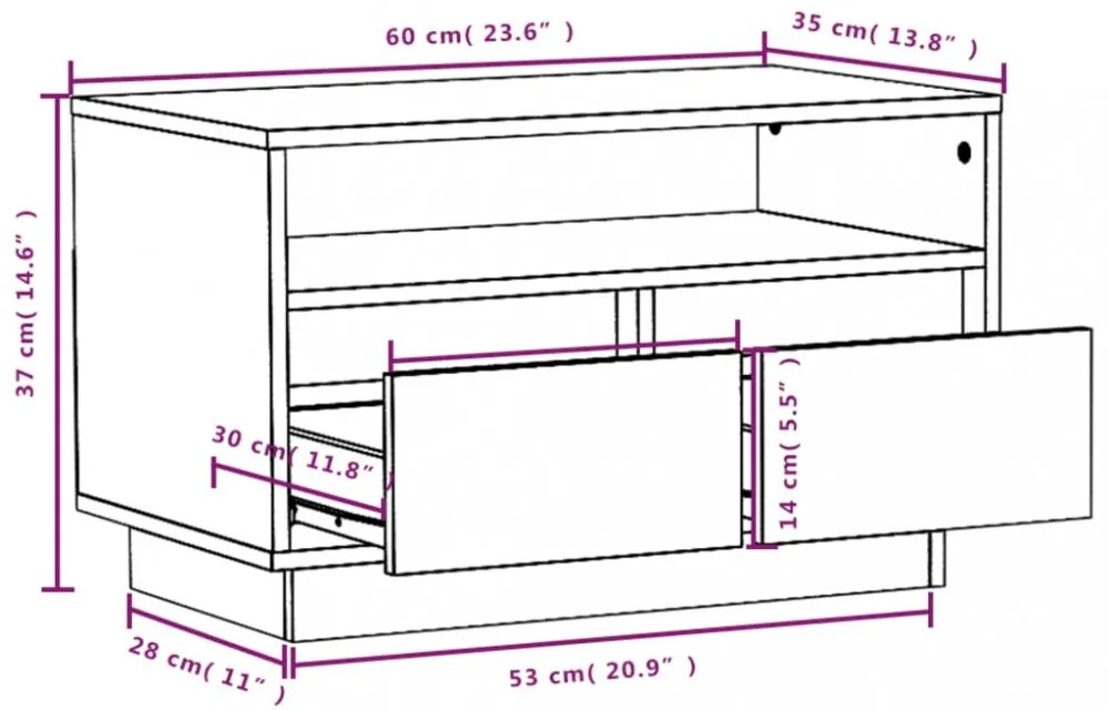 tömör fenyőfa TV-szekrény 60 x 35 x 37 cm