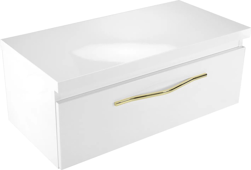 Fürdőszoba szekrény pultra szerelhető mosdó alá, komód asztallappal fehér fényes 80 cm