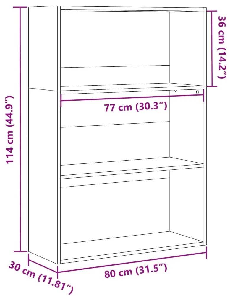 füstös tölgy színű szerelt fa könyvespolc 80 x 30 x 114 cm