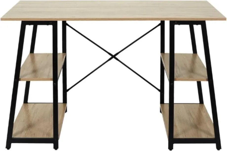 Polcos íróasztal / számítógépasztal 120×50 cm, masszív fém vázzal, fekete–aranytölgy – Intenso Home