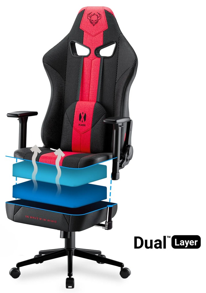 Gamer szék szövet karmazsin-antracit Small Size: Diablo X-Player 2.0