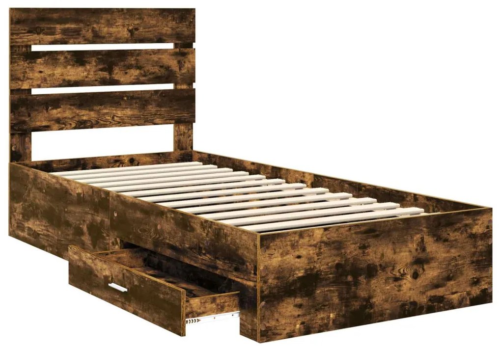 vidaXL Ágykeret fiókkal fejtámlával Füstölt tölgy 90 x 200 cm Faanyag