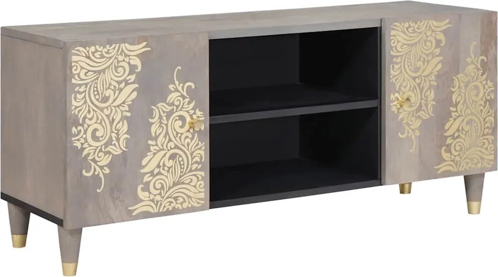 vidaXL TV szekrény polcokkal Szürke 105 x 33 x 46 cm Tömör Mangófát