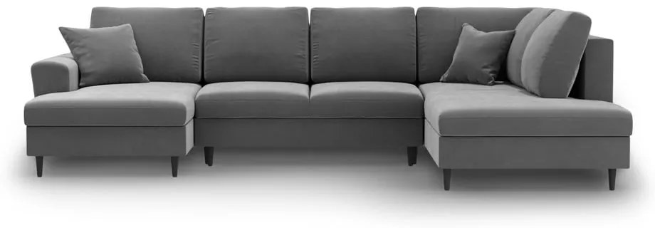 Világosszürke bársony kinyitható tárolóhelyes sarokkanapé (jobb oldali-U alakú) Kyoto – Cosmopolitan Design