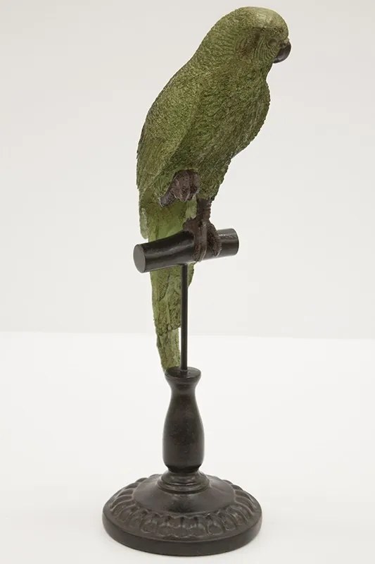 Tropical design sötétzöld papagáj szobor barna állványon 44x15,5x13,5cm
