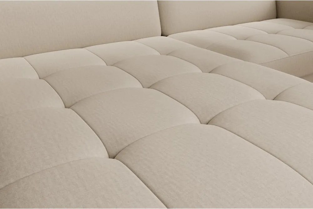 Bézs bársony kinyitható-tárolóhelyes sarokkanapé (bal oldali-heverő résszel) Gomsi – ELTAP
