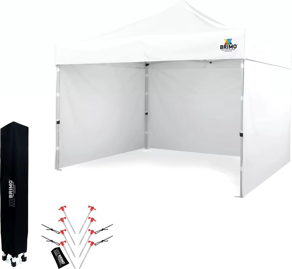 Szétnyitható pavilon 3x3m Ünnepségekre: Vízálló Védelem és Villámgyors Összecsukás - plusz 3 oldalfal - Fehér
