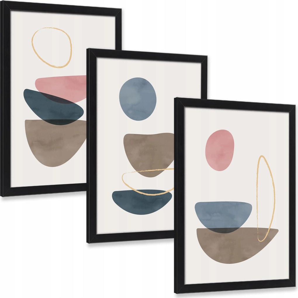 Absztrakt 3 db-os falikép szett keretben otthonra 30x20 cm