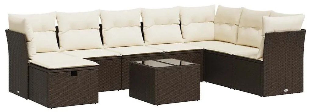 9 részes barna polyrattan kerti ülőgarnitúra párnákkal