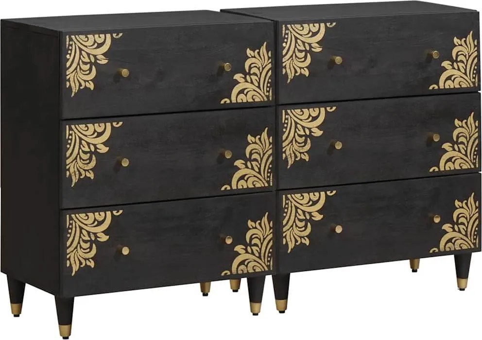 vidaXL Széf fiókkal 2 pcs Fekete 60 x 33 x 75 cm Tömör Mangófát