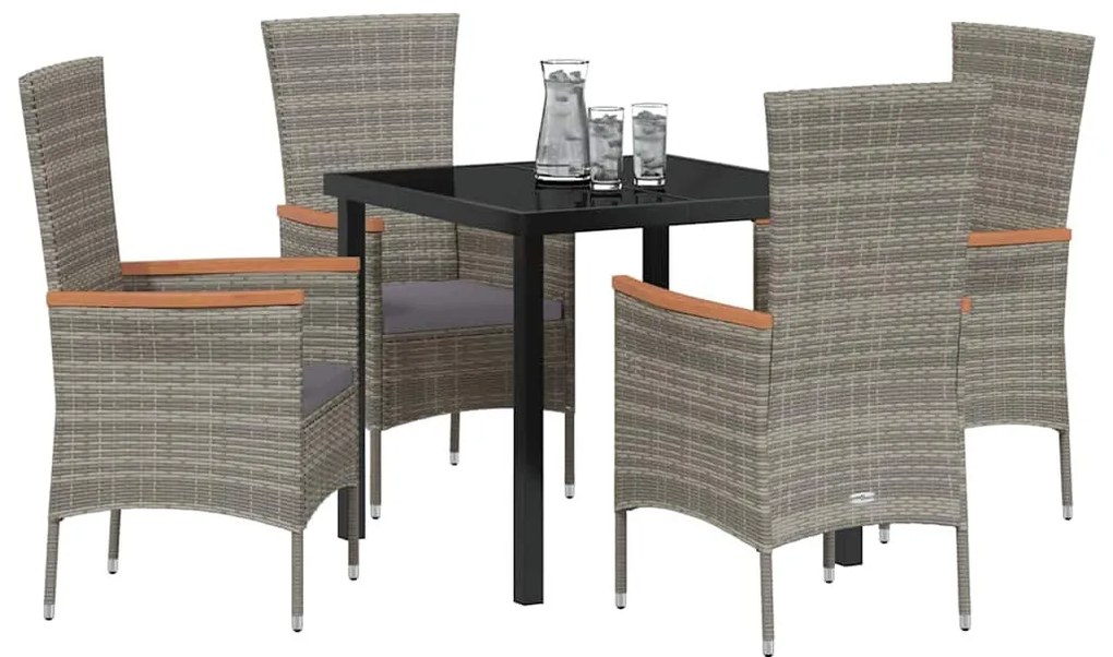 Kert étkező szett párnával 5 pcs Szürke Poli rattan
