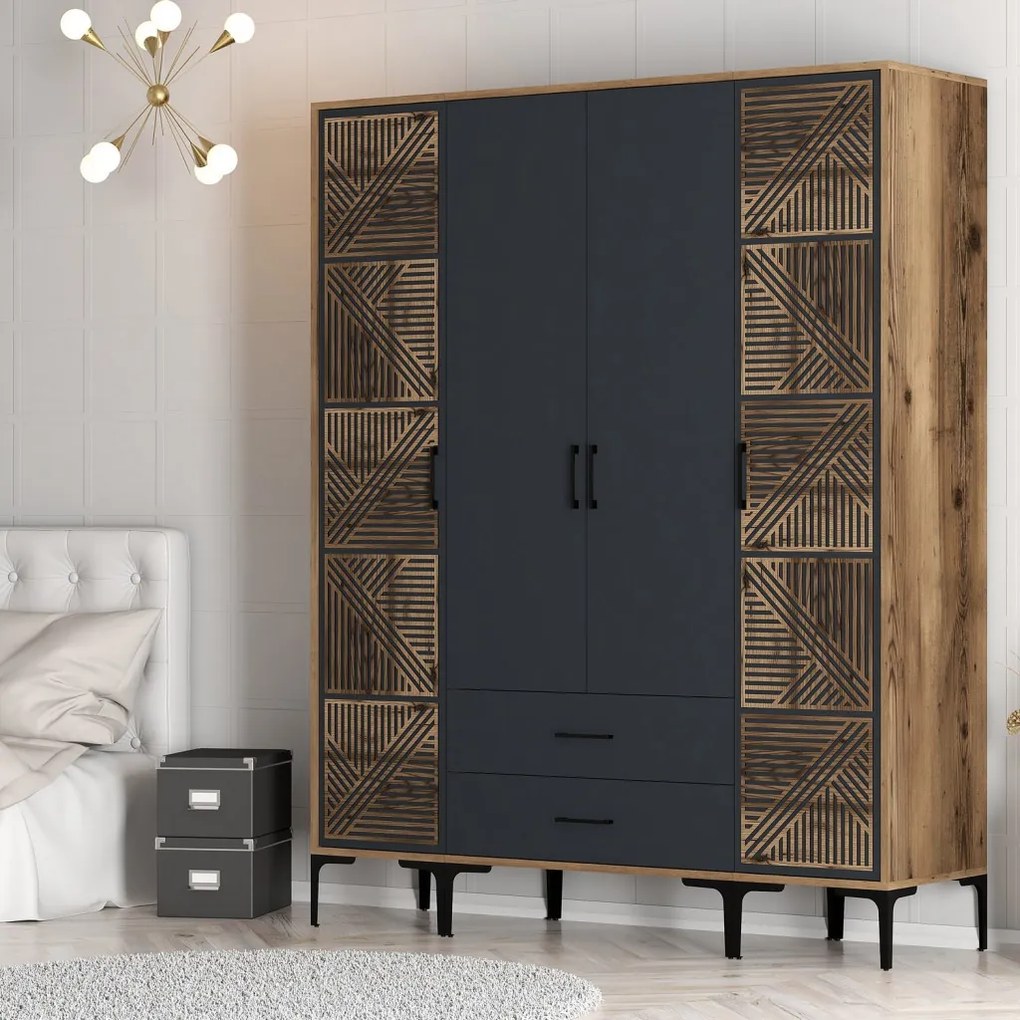 Kumsal gardróbszekrény, dió-antracit, 160 cm – TR845HCT5469