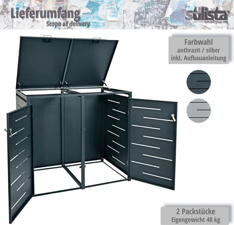 STILISTA Szekrény 2 kukához 132 x 80 x 116 cm antracit
