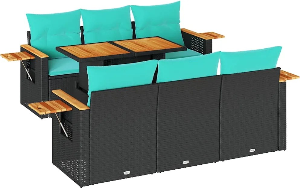 vidaXL 7 részes fekete polyrattan kerti ülőgarnitúra párnával