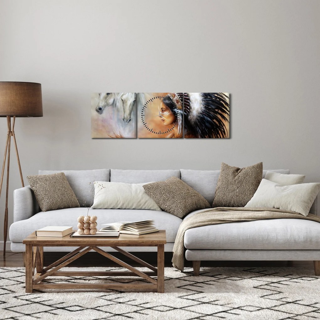 Kép - Indiánok varázslata (órával) (90x30 cm)