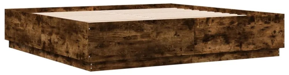 füstös tölgy színű szerelt fa ágykeret LED-del 200 x 200 cm