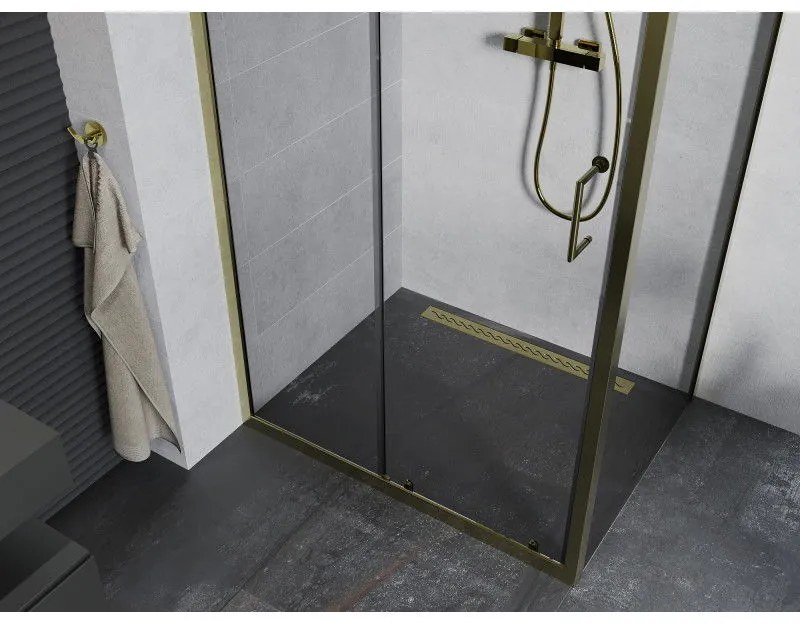 Mexen Apia zuhanykabin tolóajtóval 125 (ajtó) x 80 (fal) cm, 5mm átlátszó üveg, arany profil, 840-125-080-50-00