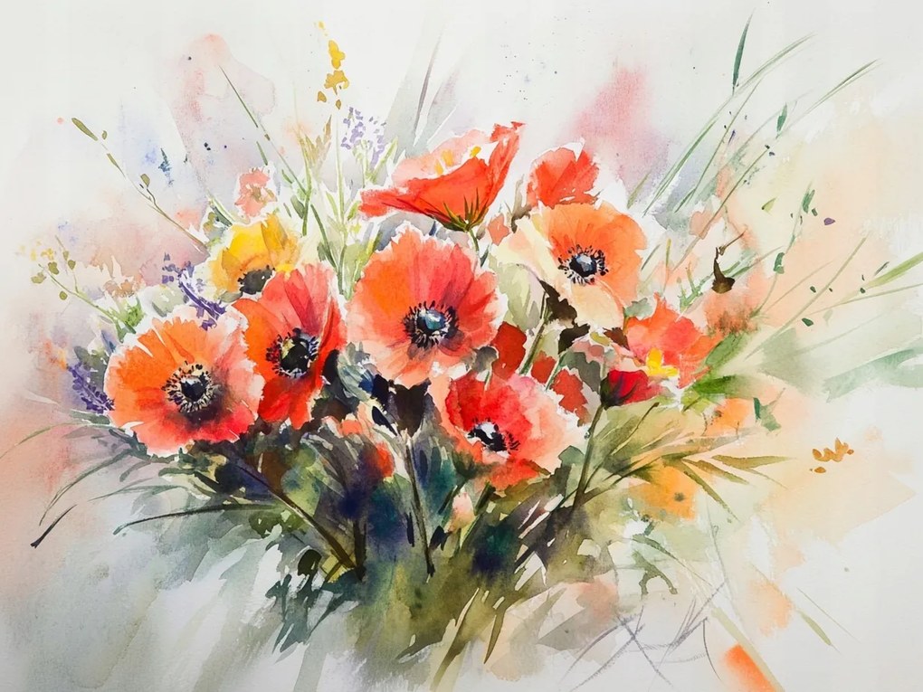 Vászonkép Canvas Természet Dekoráció Mezei Virágok Pipacs Csokor 100x75