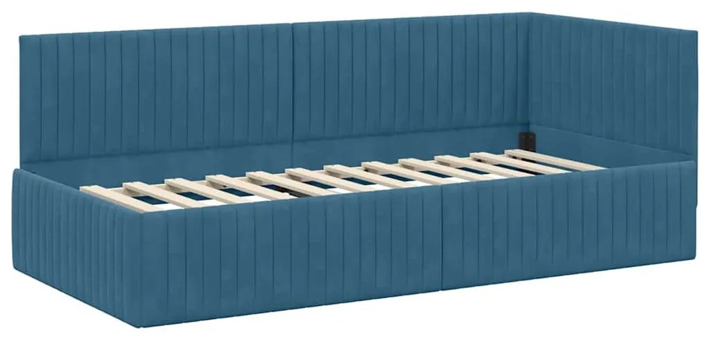 Sarokágy keret fejtámlával Kék 90 x 200 cm Bársony