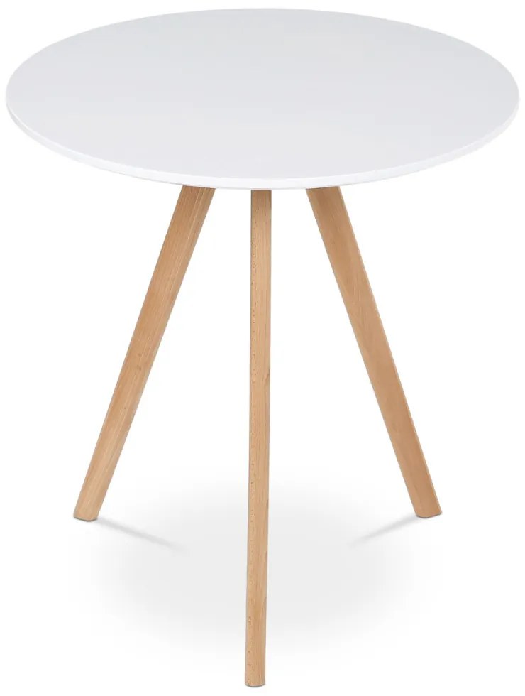 Kerek étkezőasztal 70x70x75 cm, MDF felső fehér matt lakk, tömör bükk lábak. Dt-320