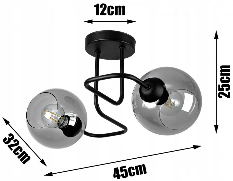 Glimex Orb üvegbúrás mennyezeti lámpa füstüveg / grafit 2xE27