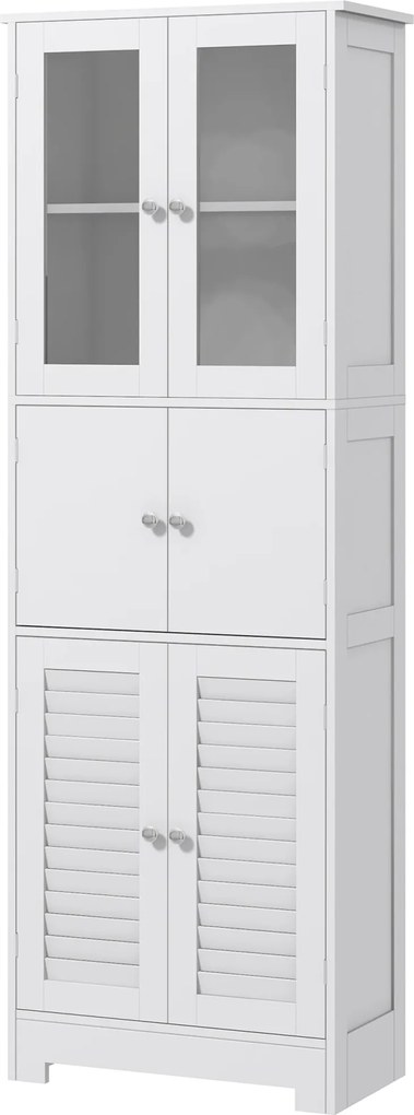 HOMCOM Fürdőszobai Oszlop Segédfüggöny 6 Ajtóval, Állítható Polcokkal, Stabilitás Megakadályozása Modern Fürdőszobaszekrény 60x30x170,5 cm Fehér | Aos