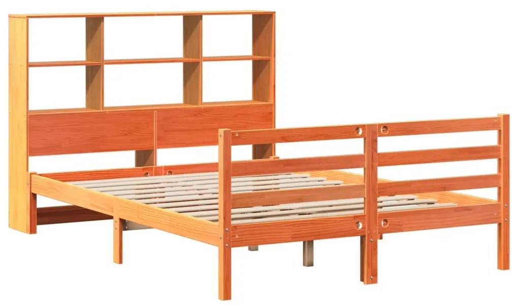 viaszbarna tömör fa könyvespolcos ágy matrac nélkül 160 x 200cm