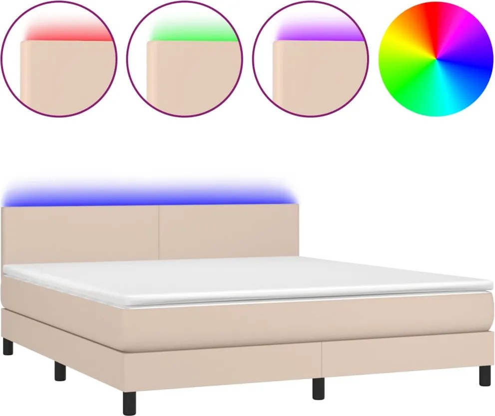 vidaXL cappuccino színű műbőr rugós ágy matraccal és LED-del 160x200cm