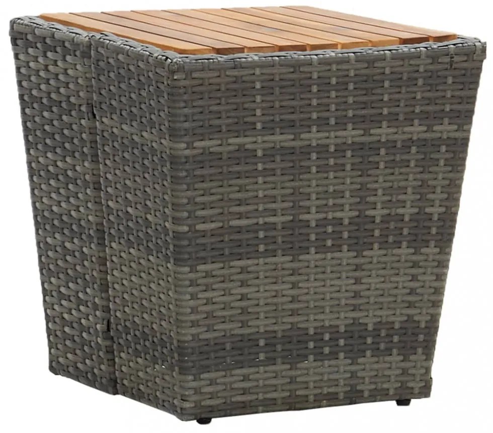 3 részes szürke polyrattan és akácfa kerti bisztrószett