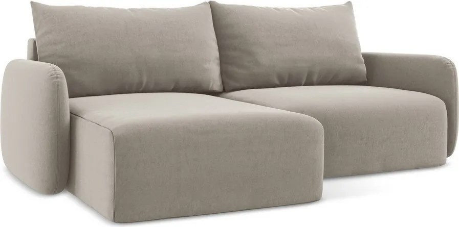 Szürkésbarna bársony kinyitható-tárolóhelyes sarokkanapé (bal oldali-heverő résszel) Kalena – Makamii