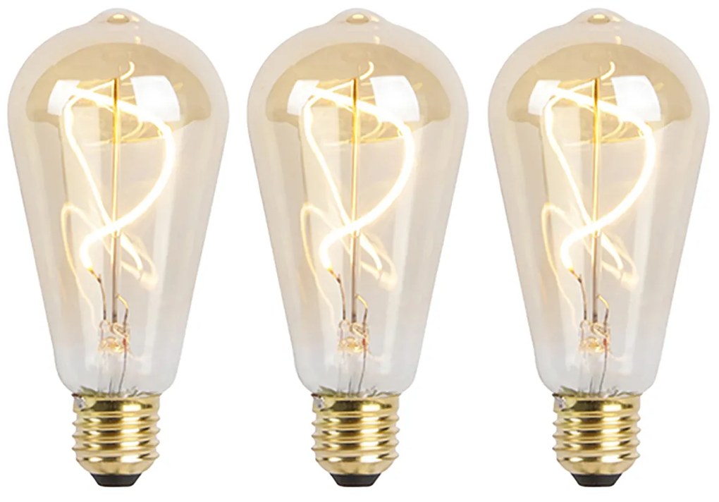 3 db-os készlet E27-es dimmelhető LED spirális izzó ST64 arany 4W 270lm 2100K