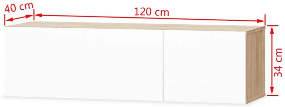 2 db tölgyfa/fehér magasfényű furnér TV szekrény 120x40x34 cm