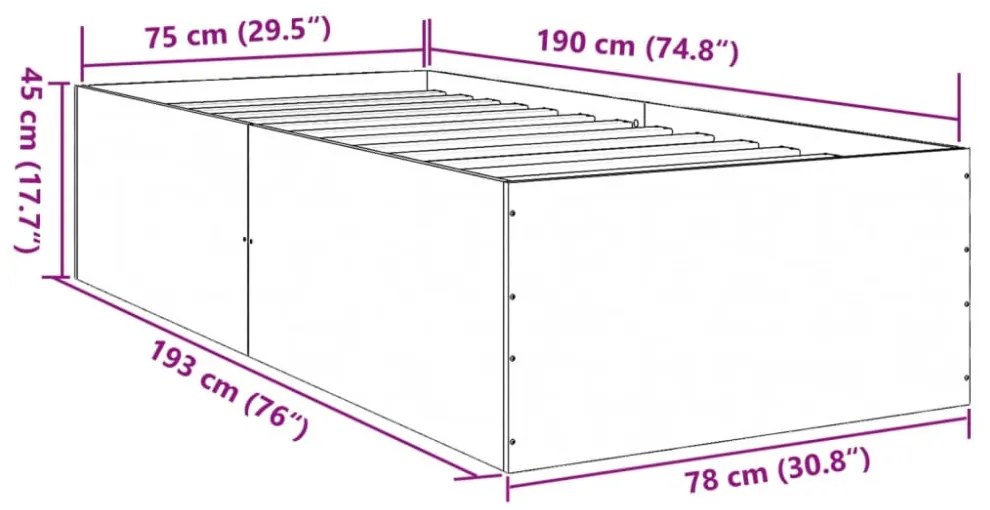 füstös tölgy színű szerelt fa ágykeret 75 x 190 cm