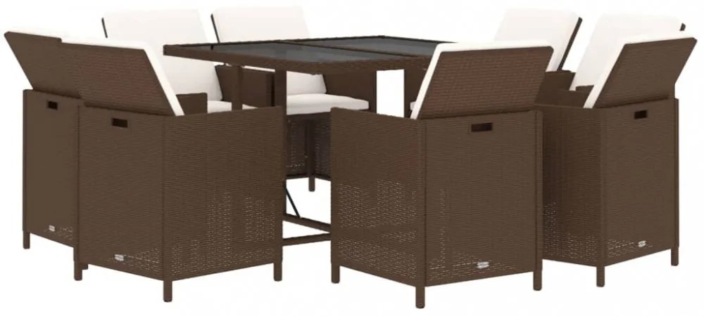 vidaXL 9 részes barna polyrattan kerti étkezőgarnitúra párnákkal