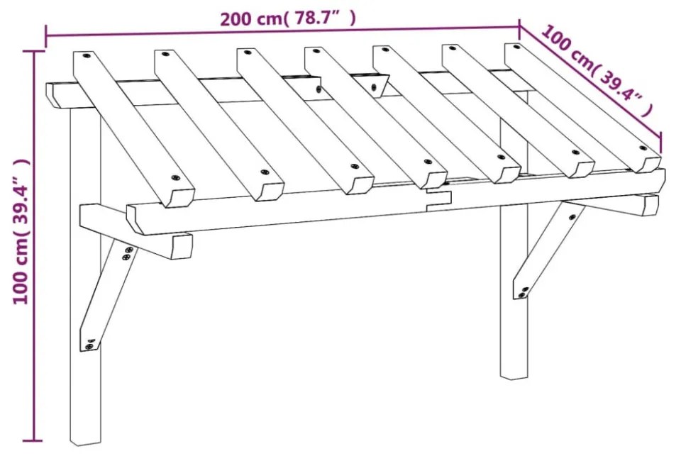 tömör fenyőfa ajtó előtető 200 x 100 x 100 cm