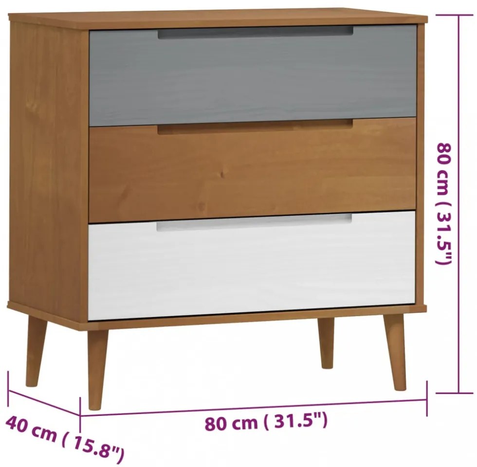 MOLDE barna tömör fenyőfa fiókos szekrény 80 x 40 x 80 cm