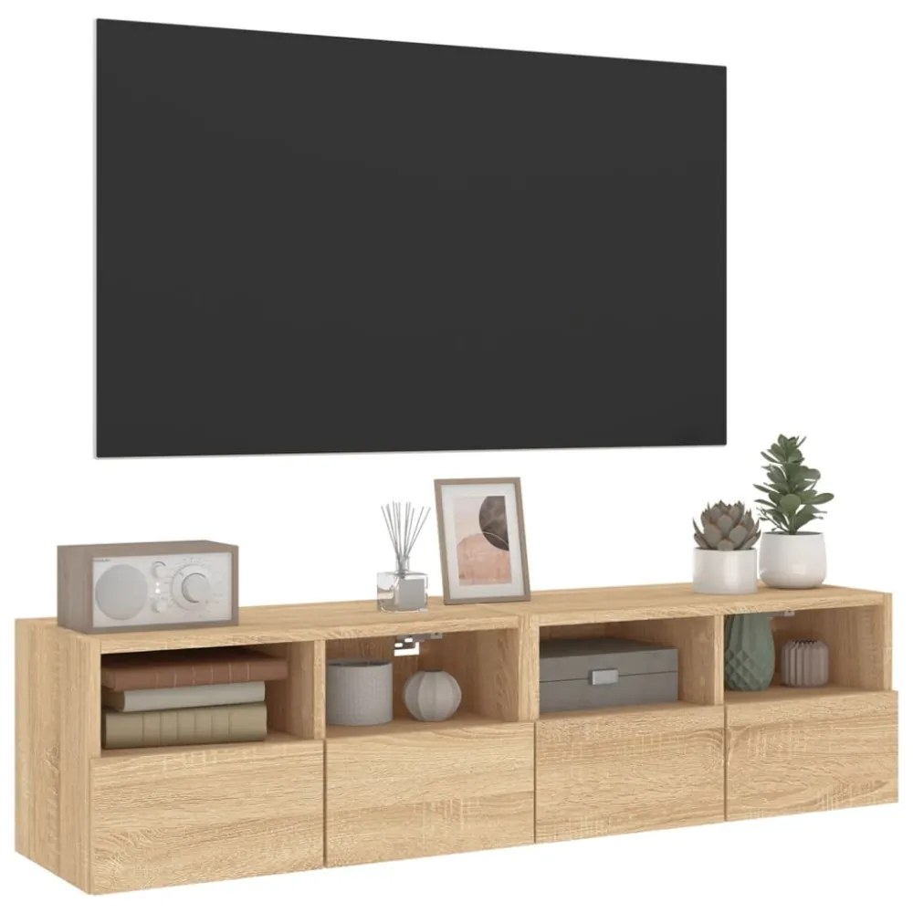 2 db sonoma tölgy színű szerelt fa fali TV-szekrény 60x30x30 cm