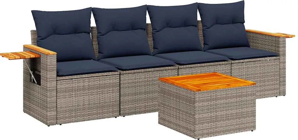 vidaXL 5 részes szürke polyrattan kerti ülőgarnitúra párnával