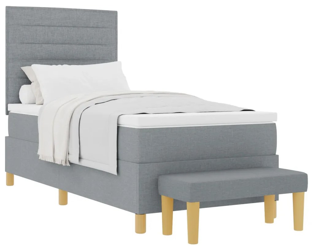 Boxspring ágy matraccal és padlóval Világosszürke 90x200 cm Szövet